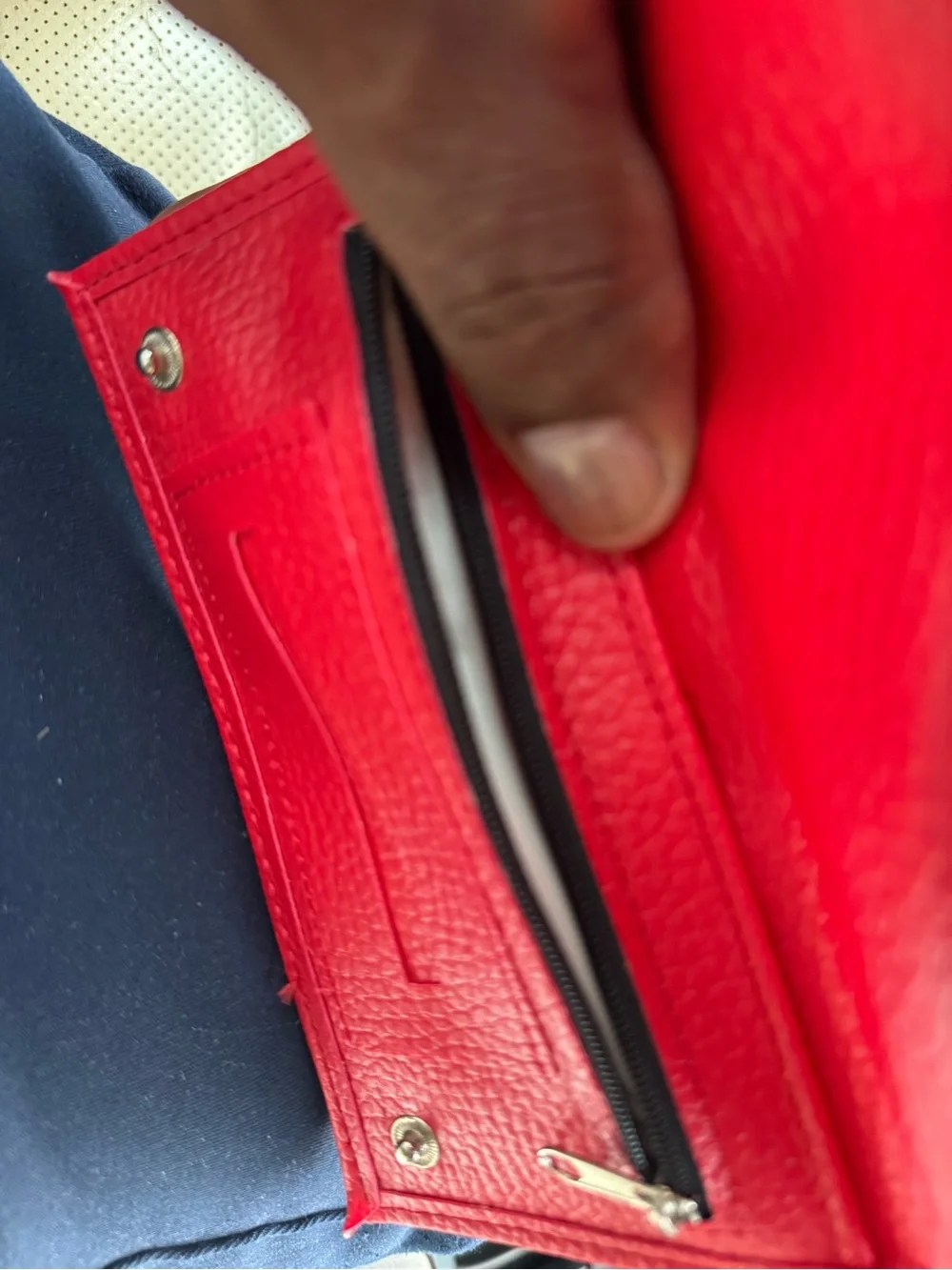 Red Bifold Wallet With ZipperLeather Checkbook Cover